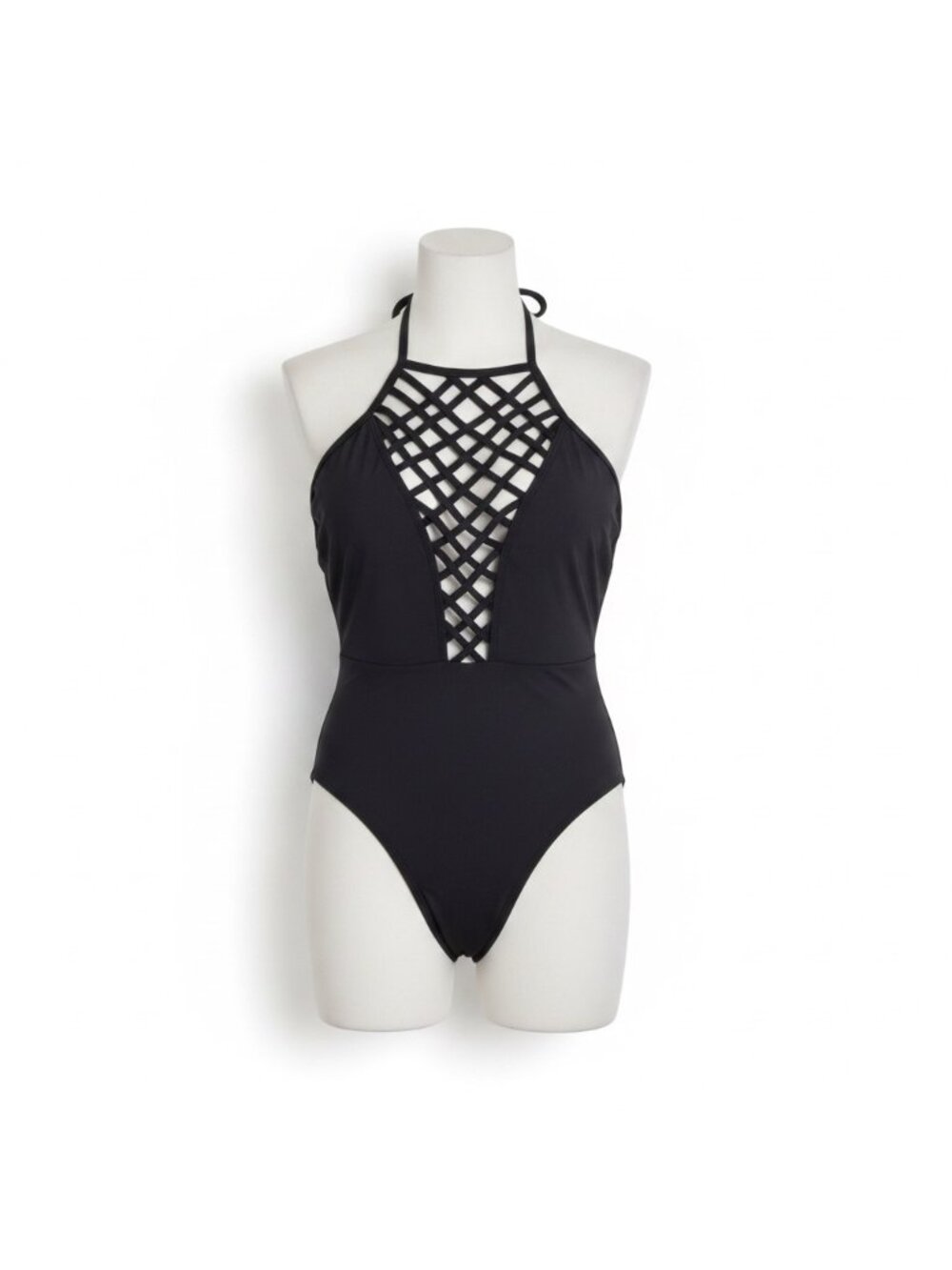 Kenneth Cole Womens Black One-Piece Swimsuit Tummy Toner Halter Sz M